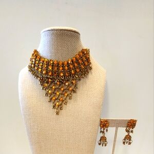 Indian Elegant Gold and Orange Choker Necklace Set Brand New